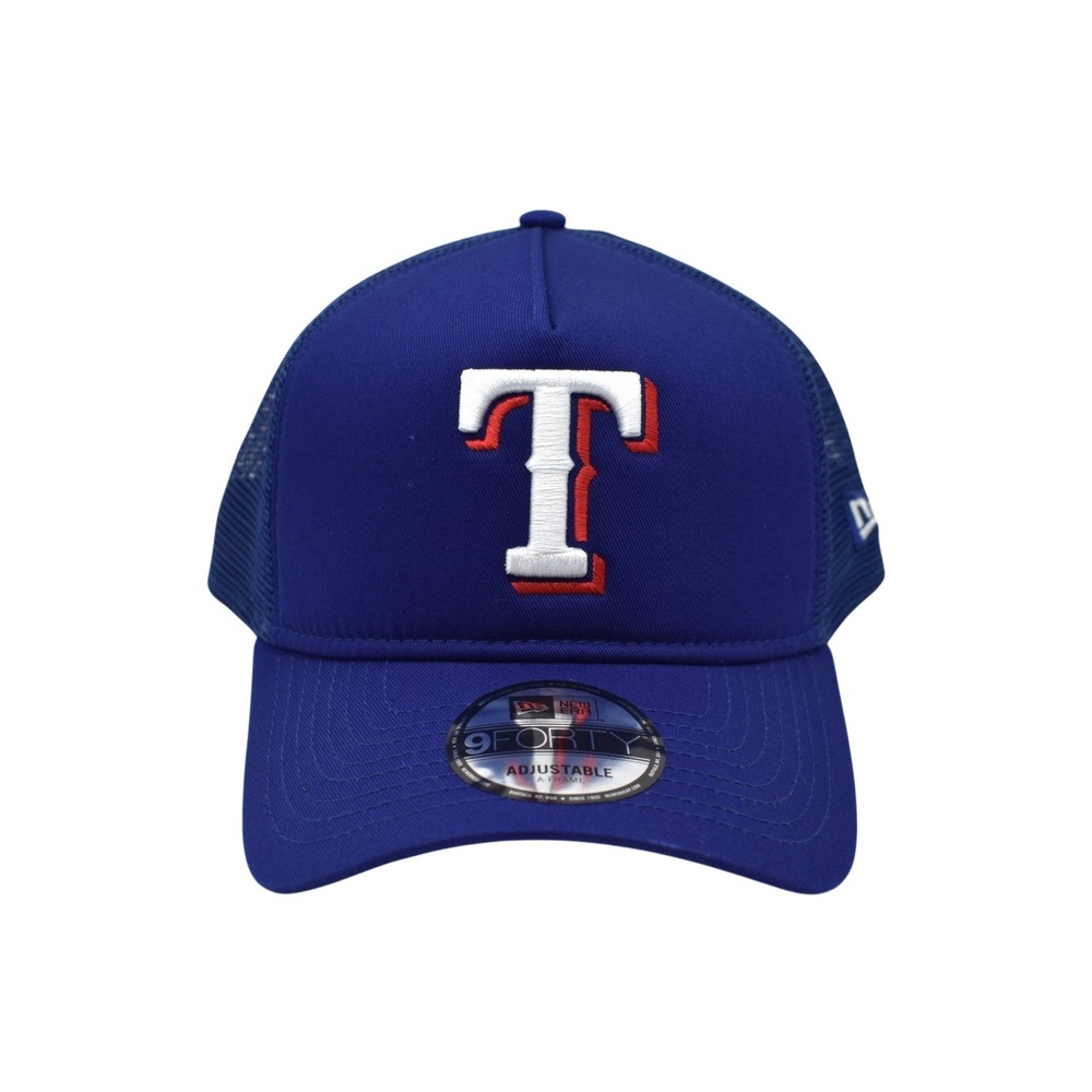 New Era 9FORTY MLB Texas Rangers MLB A-Frame Trucker Snapback Hat Cap Royal Blue